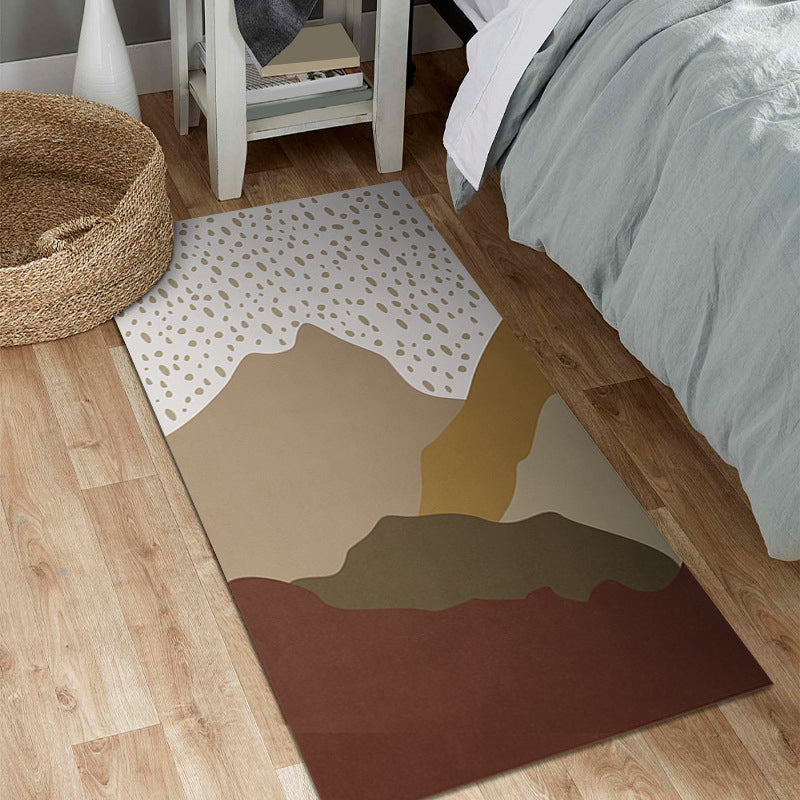 Nordic Dark Brown Rug Polyester Color Lump Rug Tear Resistant Rug for Bedroom