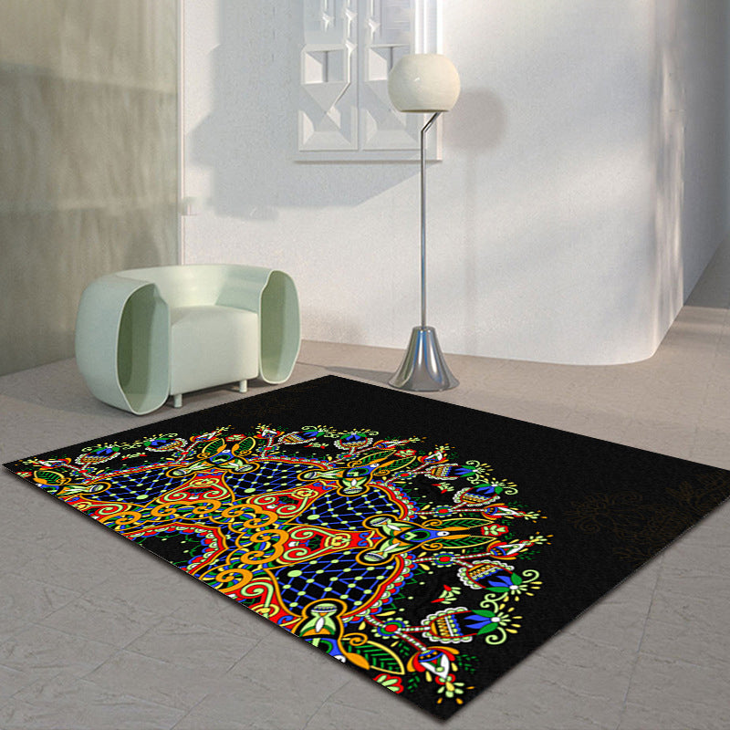 Black Modern Rug Polyester Graphic Indoor Rug Tear Resistant Rug for Living Room