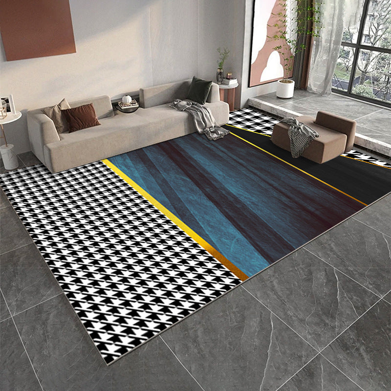 Black Luxury Rug Polyester Graphic Rug Tear Resistant Rug for Living Room