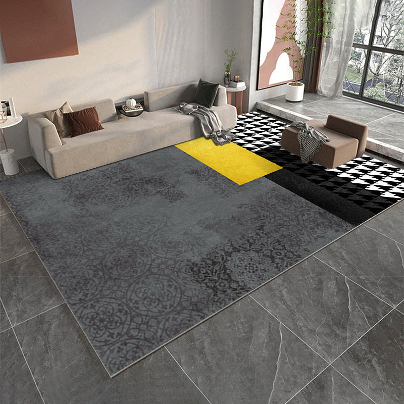 Black Luxury Rug Polyester Graphic Rug Tear Resistant Rug for Living Room