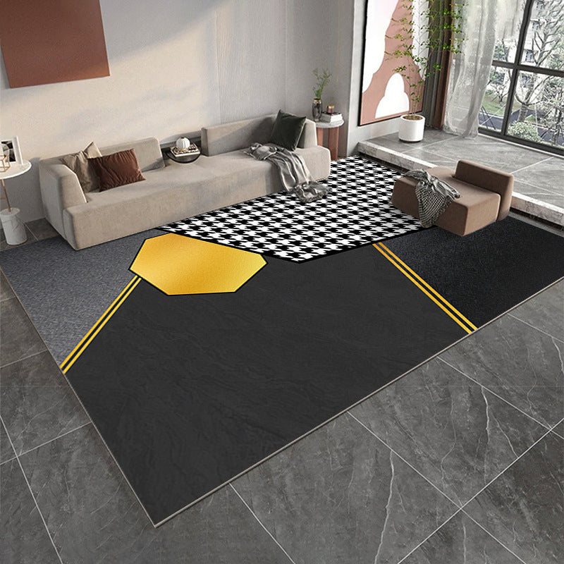 Black Luxury Rug Polyester Graphic Rug Tear Resistant Rug for Living Room