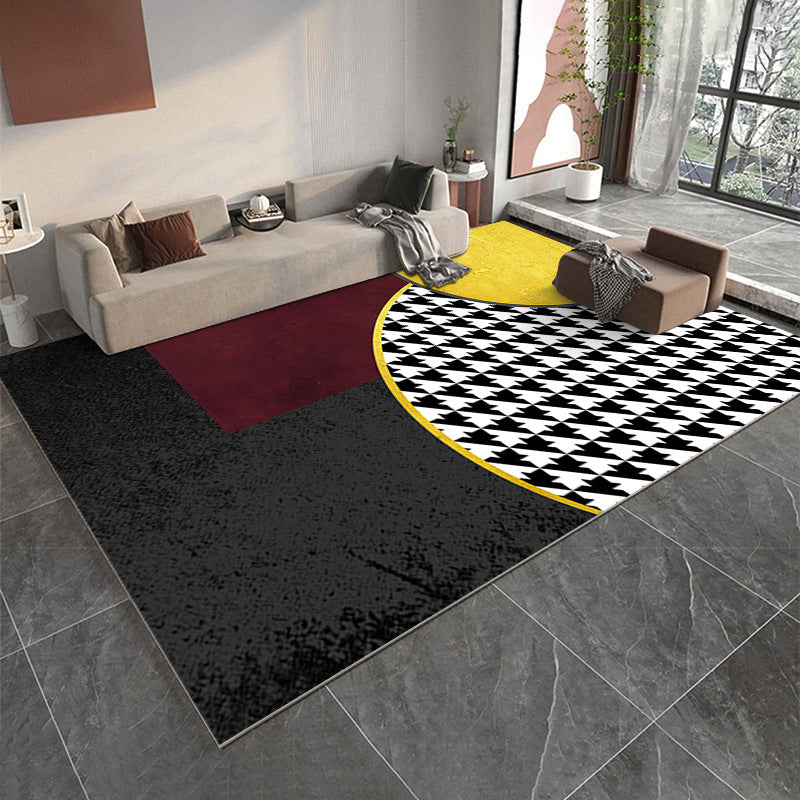 Black Luxury Rug Polyester Graphic Rug Tear Resistant Rug for Living Room