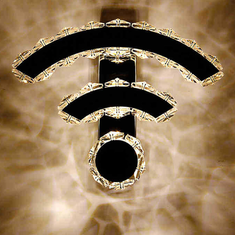 WIFI-Shape Sconce Lighting Nordic Crystal LED Nickel Wall Lamp Fixture in Warm/White Light for Bedside