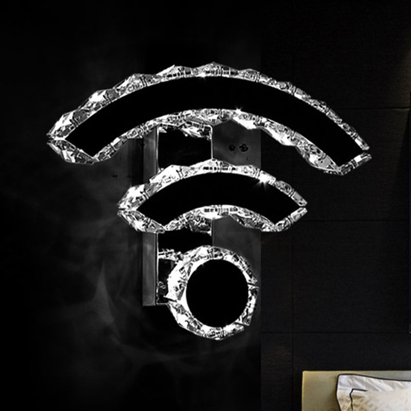 WIFI-Shape Sconce Lighting Nordic Crystal LED Nickel Wall Lamp Fixture in Warm/White Light for Bedside