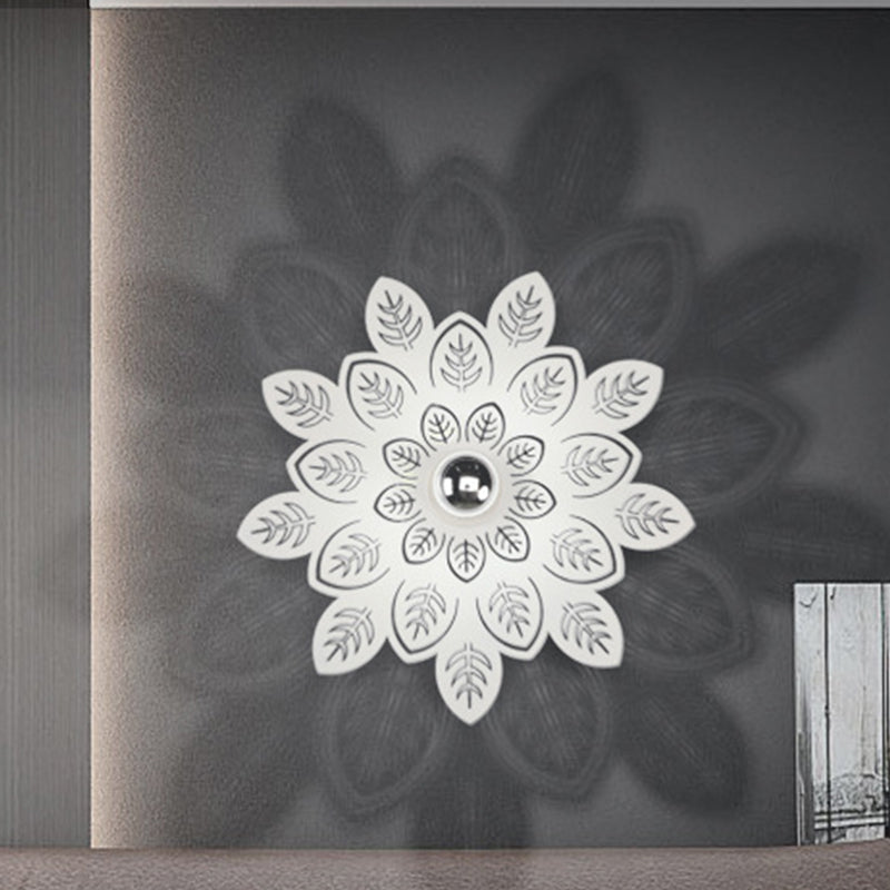 Leaf Shaped Iron Sconce Lighting Nordic 1 Light White LED Wall Mount Lamp Fixture for Living Room