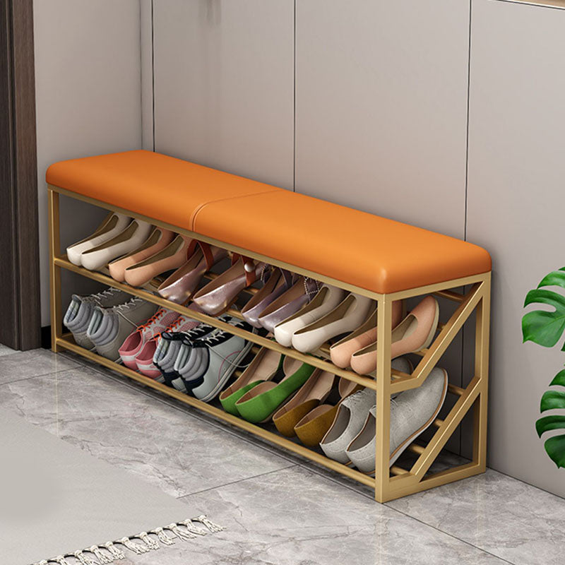 Glam Entryway Bench Cushioned Metal Seating Bench with Shoe Storage , 8" W