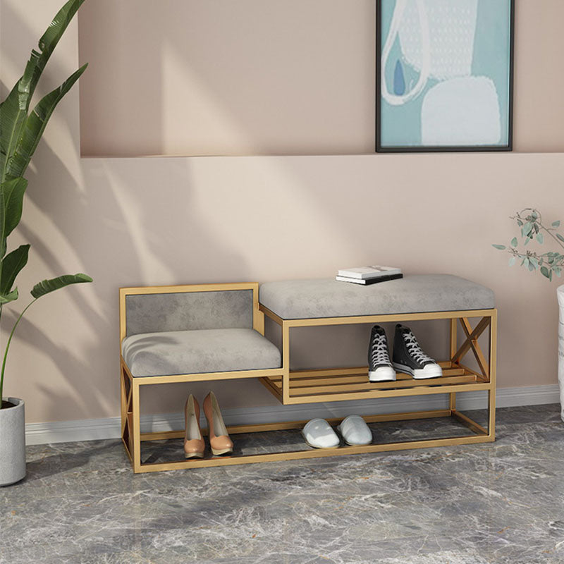 Modern Entryway Bench Cushioned Metal Seating Bench with Shoe Storage , 14" W