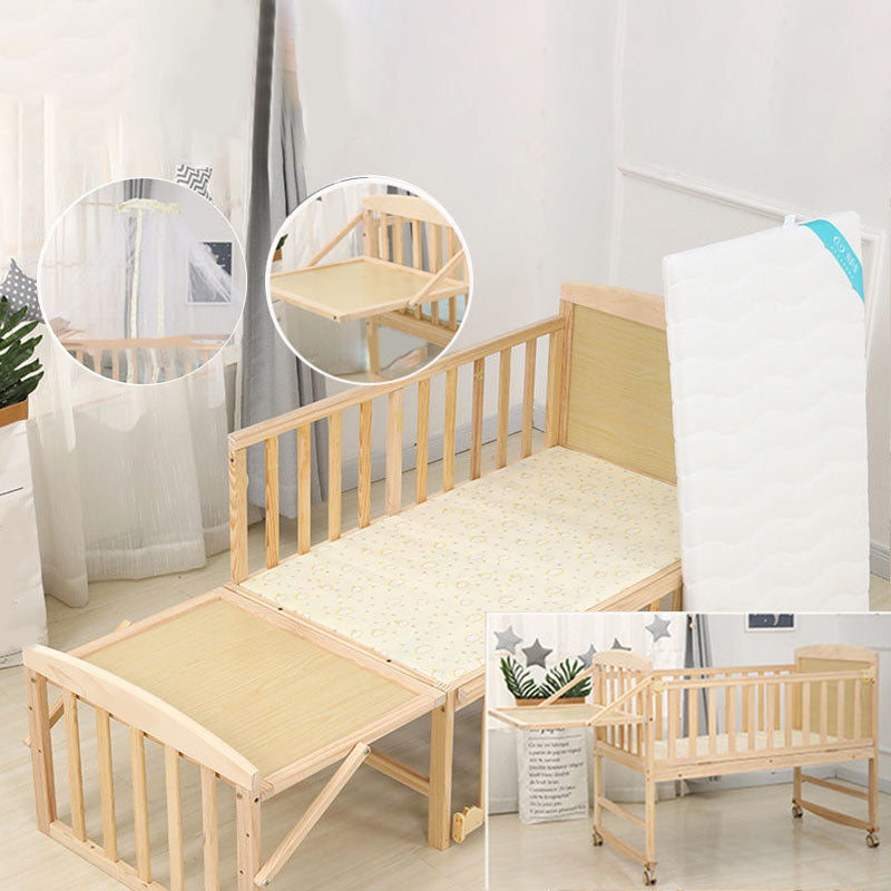 Coir Fiber Nursery Bed Pine Modern Convertible Crib with Casters