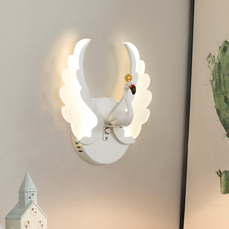 Swan Iron Wall Light Sconce Cartoon White/Pink Finish LED Wall Lamp Fixture with Acrylic Wing in White/Warm Light