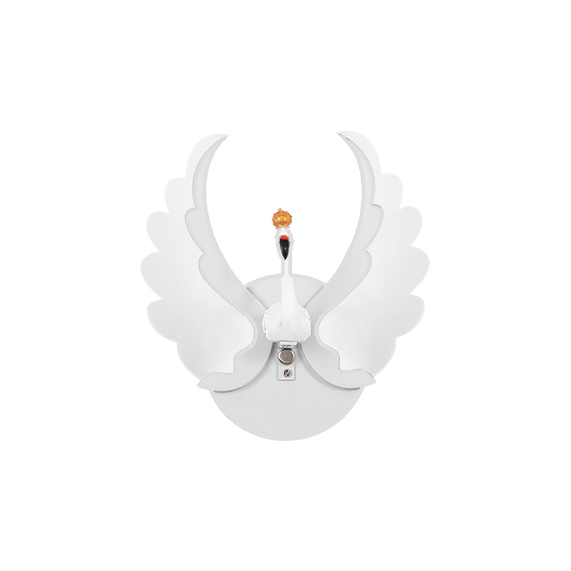 Swan Iron Wall Light Sconce Cartoon White/Pink Finish LED Wall Lamp Fixture with Acrylic Wing in White/Warm Light