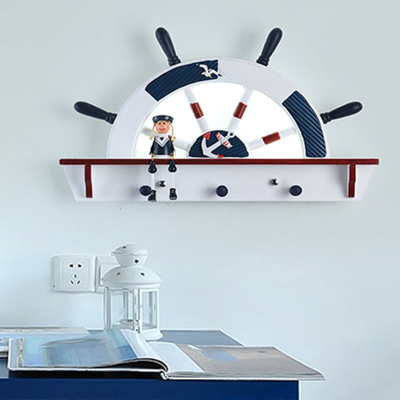 Kids Rudder Sconce Lighting Acrylic LED Bedside Wall Mount Lamp in White and Blue, White/Warm Light
