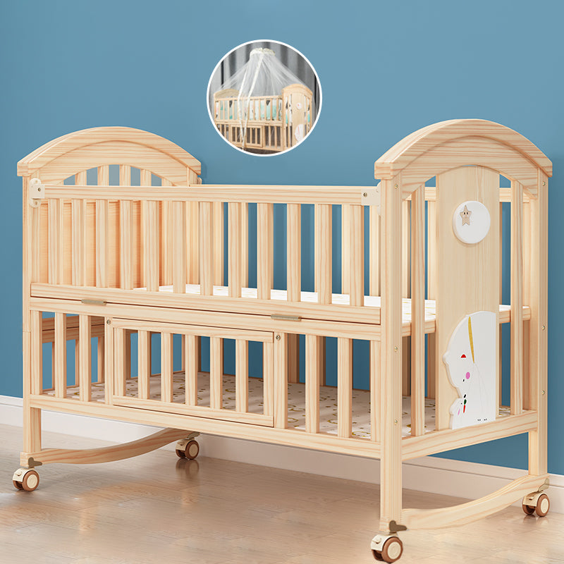 Farmhouse Arched Nursery Crib Under Crib Storage Baby Crib with Wheels