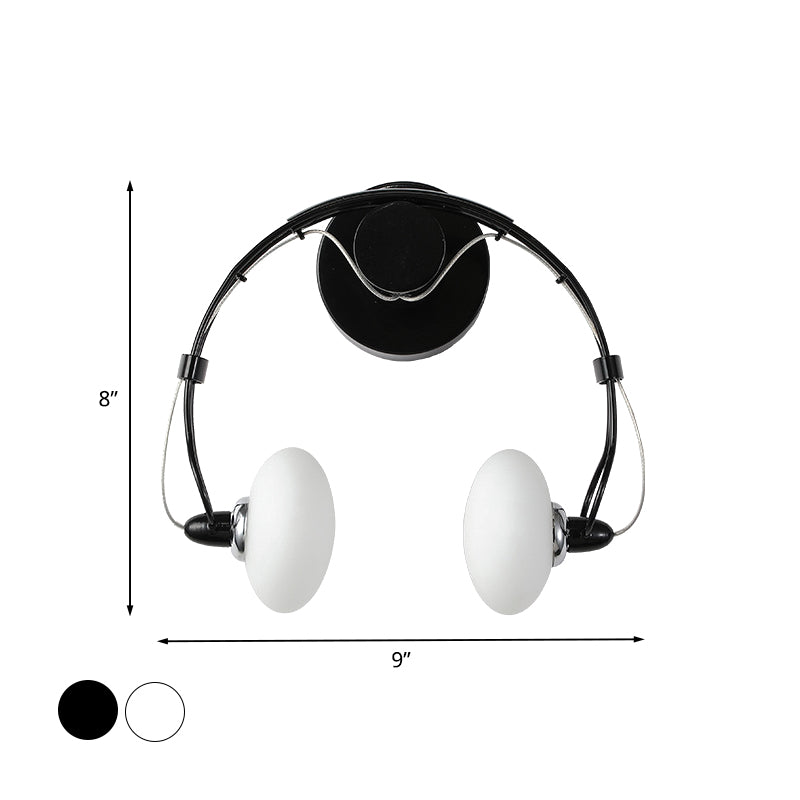 Cartoon Headset Shape Wall Sconce Lighting Metallic 2-Light Corridor LED Wall Lamp in White/Black