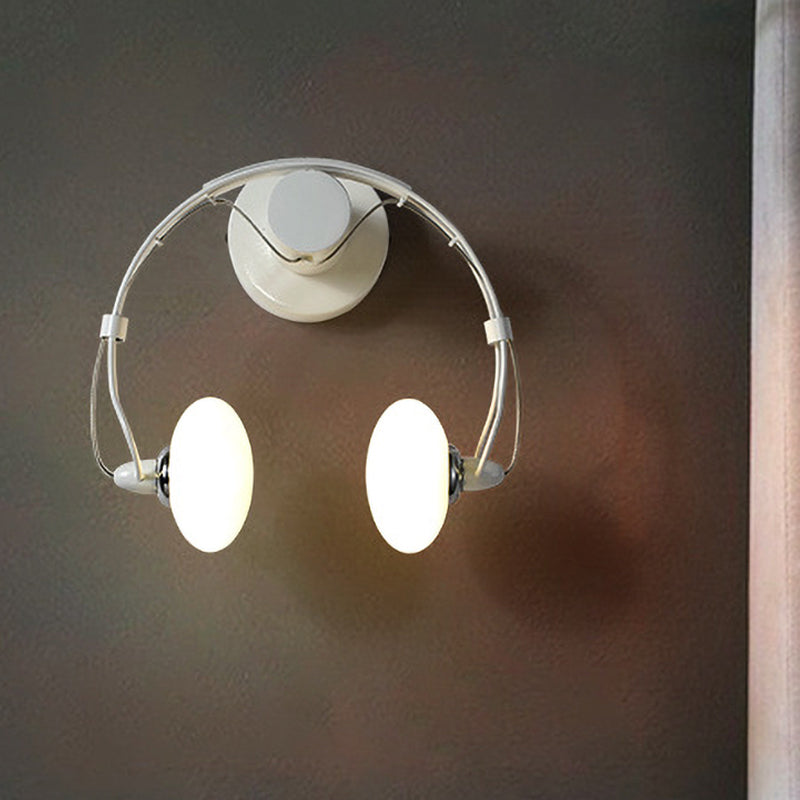 Cartoon Headset Shape Wall Sconce Lighting Metallic 2-Light Corridor LED Wall Lamp in White/Black