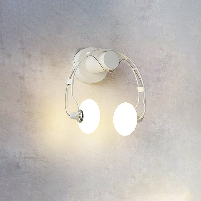 Cartoon Headset Shape Wall Sconce Lighting Metallic 2-Light Corridor LED Wall Lamp in White/Black