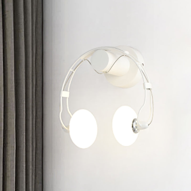 Cartoon Headset Shape Wall Sconce Lighting Metallic 2-Light Corridor LED Wall Lamp in White/Black