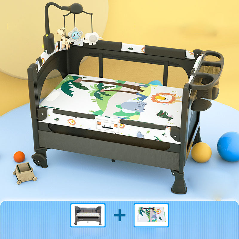 Standard Size Assembled Baby Crib Folding Crib with Guardrail and Casters