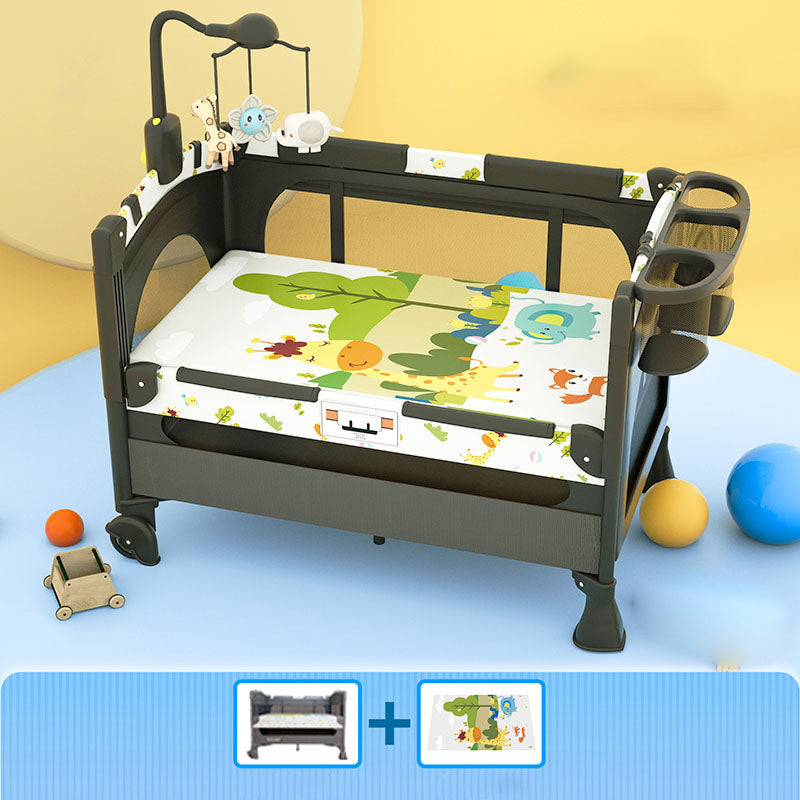 Standard Size Assembled Baby Crib Folding Crib with Guardrail and Casters