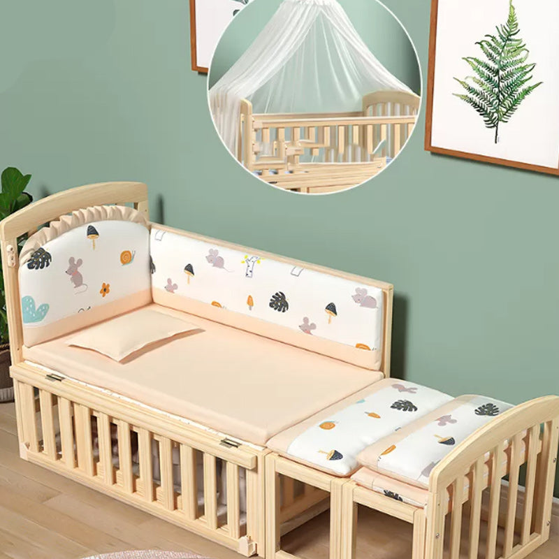 Modern Solid Wood Nursery Crib Guardrail Baby Crib with Storage