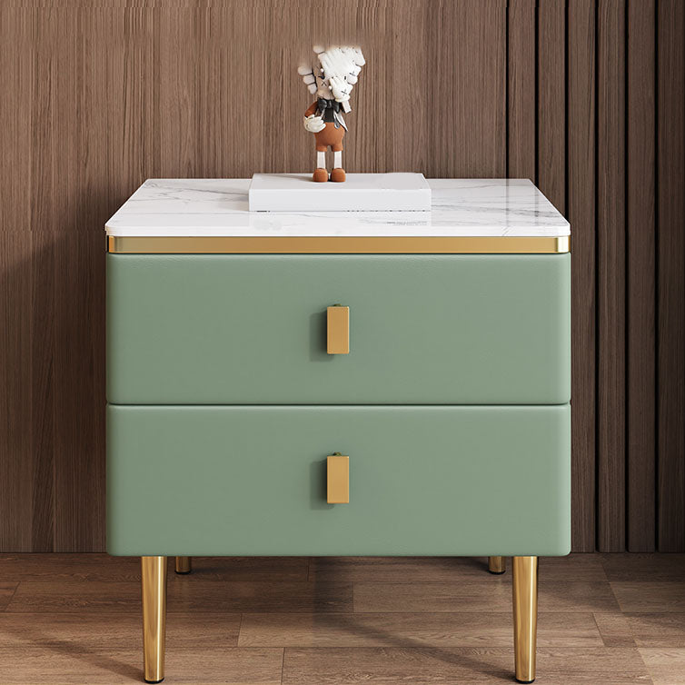 Modern 2 Drawers Wood Nightstand Slate Table Top Kids Bedside Table