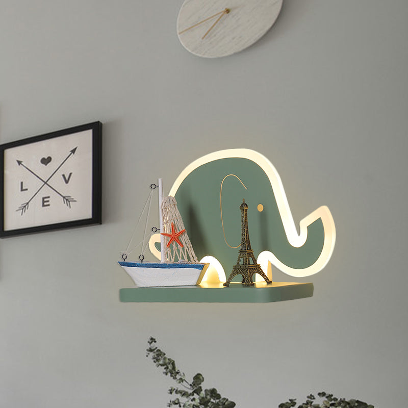 Acryl olifant/vliegtuig/kalebas lampje lichte cartoon led wand gemonteerde lamp met opbergdesk in tin/geel/blauw, wit/warm licht