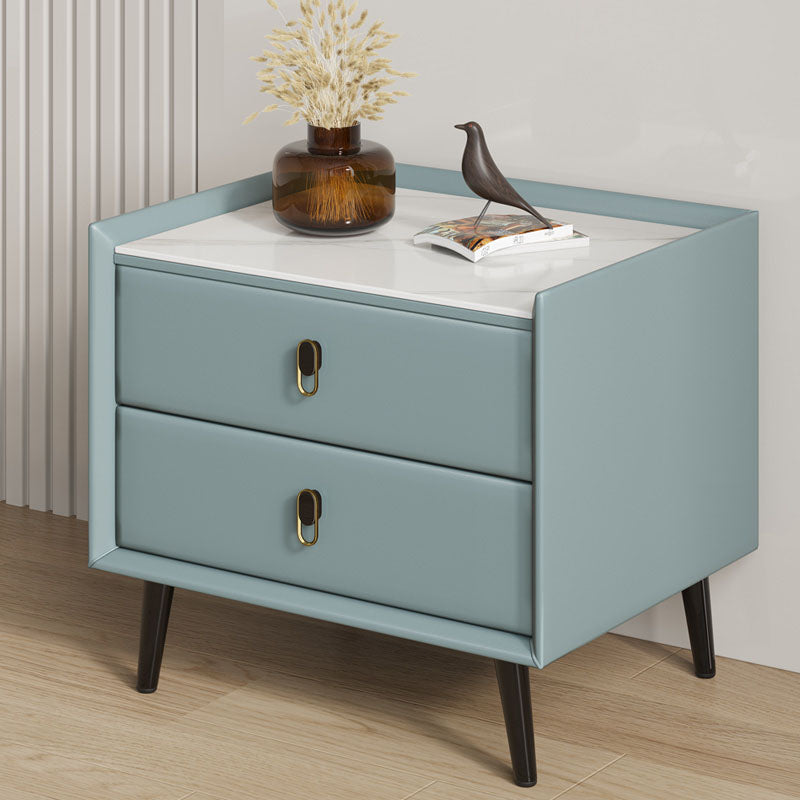 2 Drawers Solid Wood Standard Nightstand Slate Top Kids Bedside Table