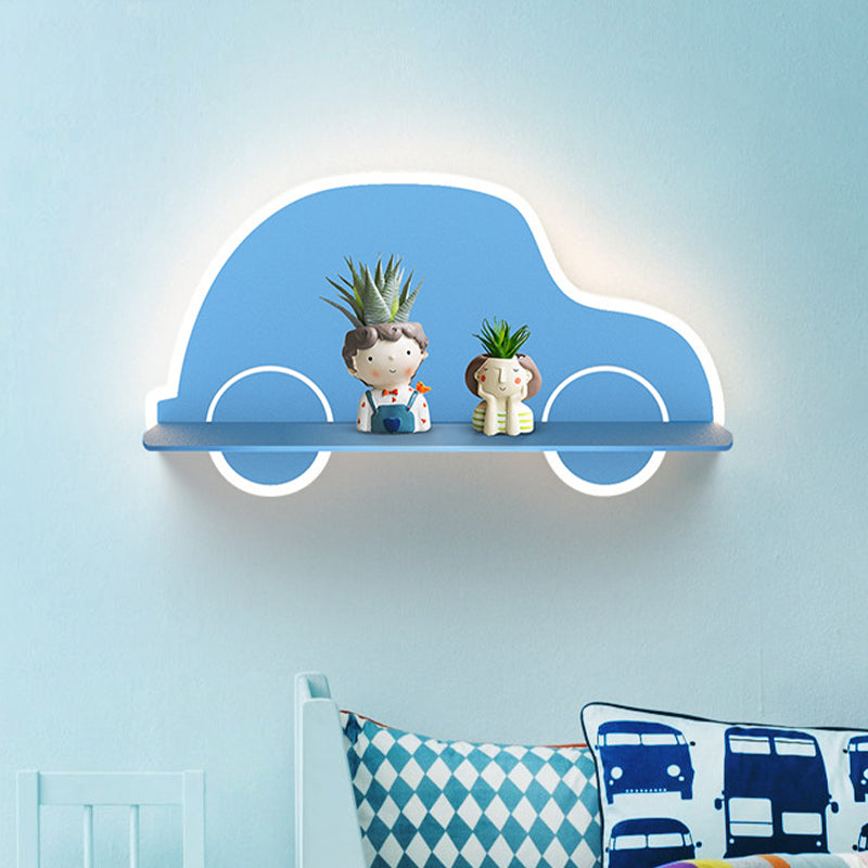 IJzeren kokosboom/auto/vliegtuigmuurverlichting cartoon LED blauw/roze sconce lamp armatuur met opbergdesk in wit/warm licht