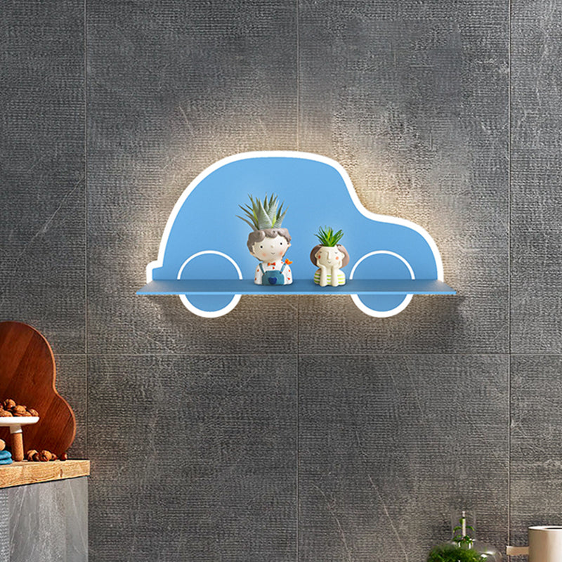 IJzeren kokosboom/auto/vliegtuigmuurverlichting cartoon LED blauw/roze sconce lamp armatuur met opbergdesk in wit/warm licht