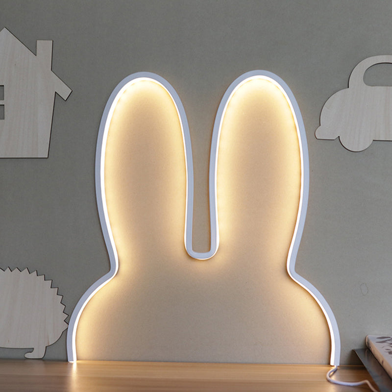 Cartoon Rabbit Frame Wall Sconce Lighting Acrylic LED Bedside Wall Lamp Fixture in White/Black