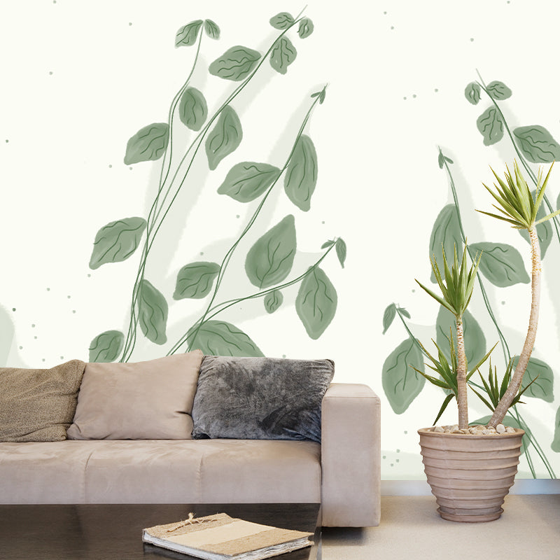Illustration Plant Pattern Mural Stain Resistant Living Room Wall Mural