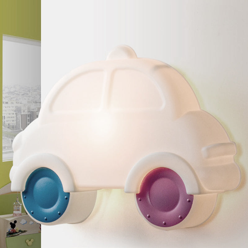 Car Corner Wall Sconce Lighting Plastic LED Cartoon White-Blue-Pink Wall Lamp Fixture