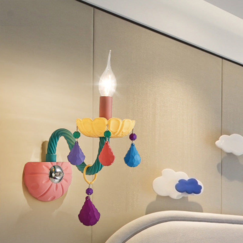 Cartoon kaarslichtlicht Crystal 1/2-bulb bedwandscontrole in roze met druppel deco