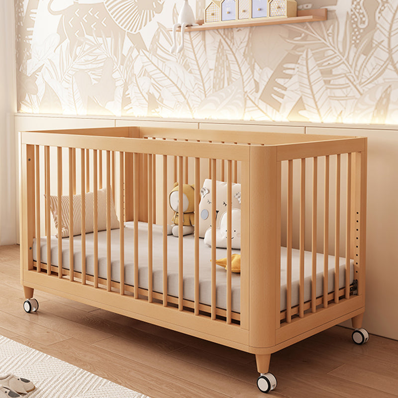 Scandinavian Wood Baby Crib Beech Light Wood Nursery Crib with Casters