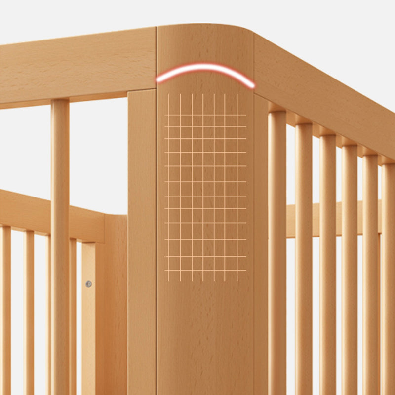 Scandinavian Wood Baby Crib Beech Light Wood Nursery Crib with Casters