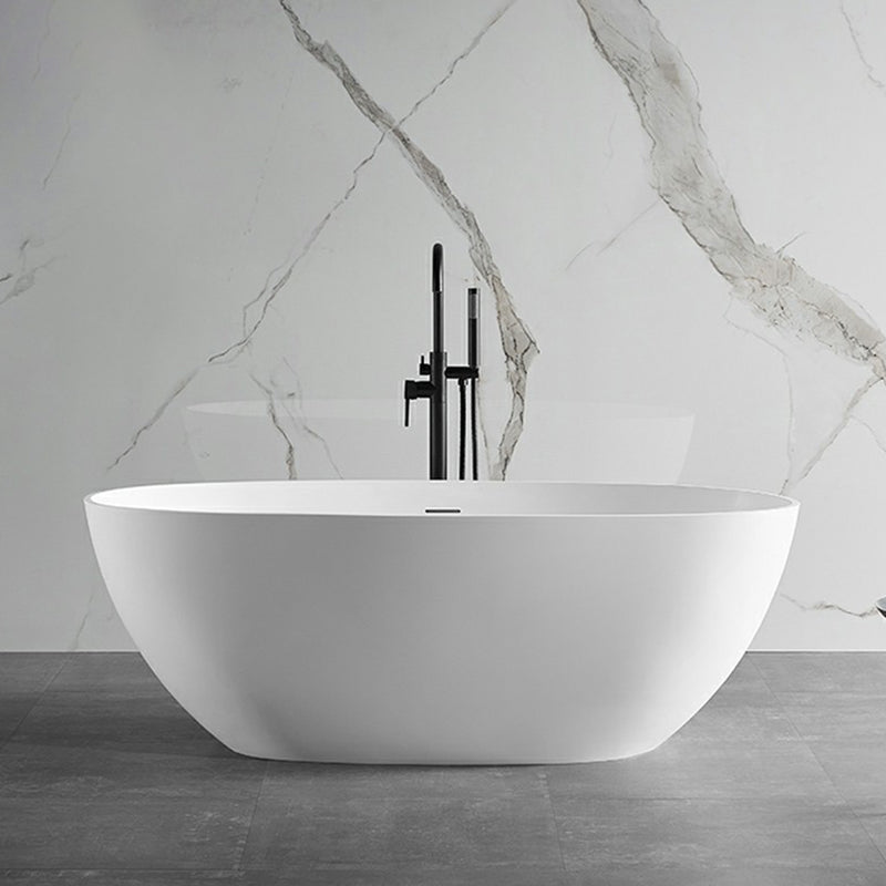 Modern Stone Oval White Bathtub Freestanding Soaking Bath for Bathroom