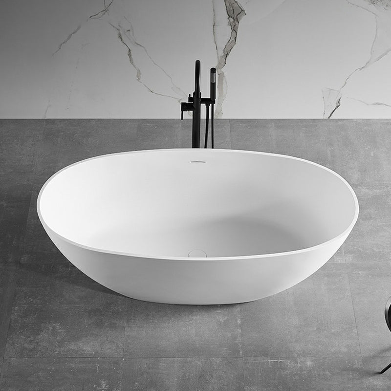 Modern Stone Oval White Bathtub Freestanding Soaking Bath for Bathroom