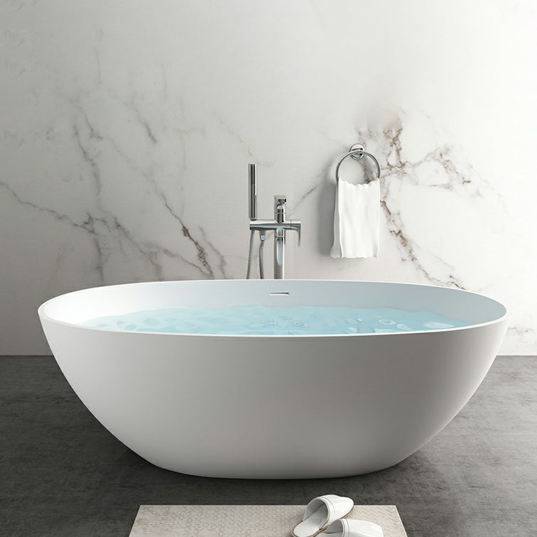 Modern Stone Oval White Bathtub Freestanding Soaking Bath for Bathroom