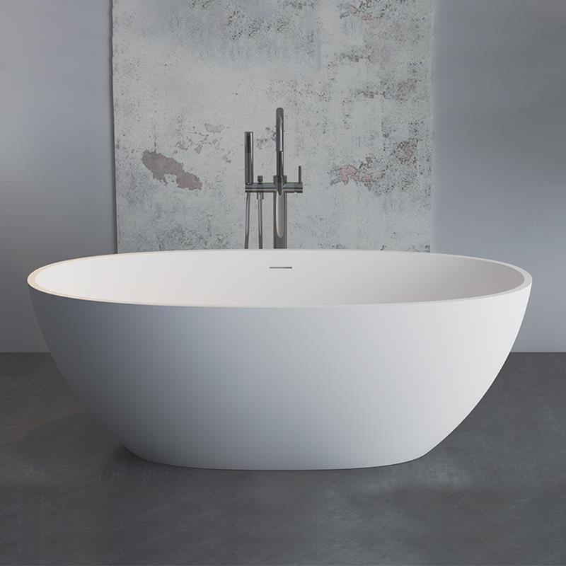 Modern Stone Freestanding Tub Soaking 22.05-inch Tall Bath with Overflow Trim