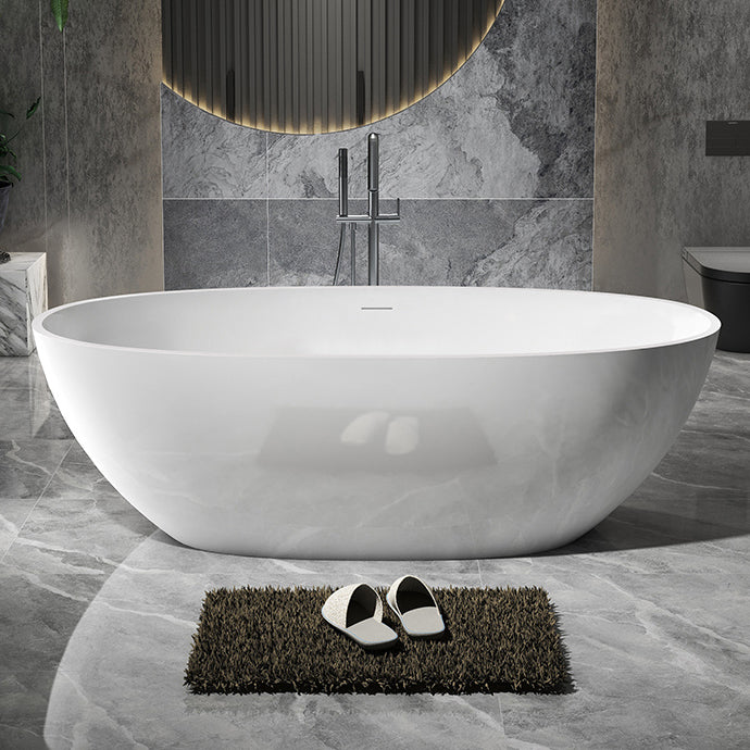 Modern Stone Freestanding Tub Soaking 22.05-inch Tall Bath with Overflow Trim