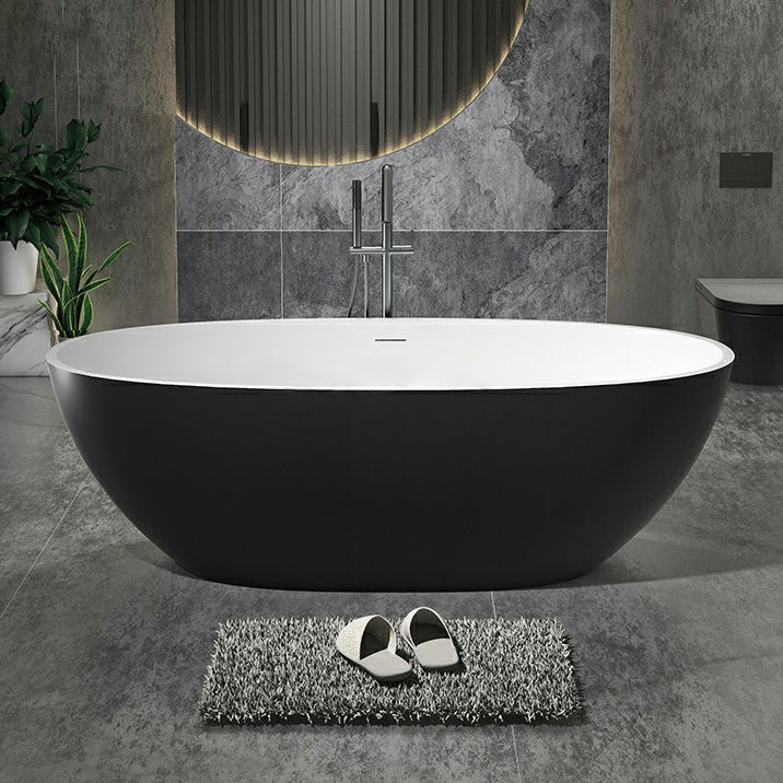 Modern Stone Freestanding Tub Soaking 22.05-inch Tall Bath with Overflow Trim