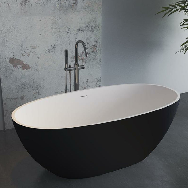 Modern Stone Freestanding Tub Soaking 22.05-inch Tall Bath with Overflow Trim