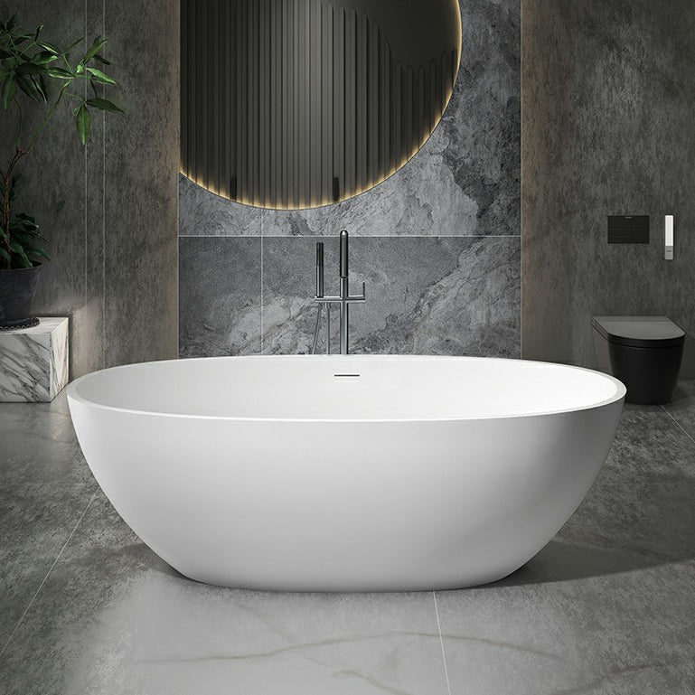 Modern Stone Freestanding Tub Soaking 22.05-inch Tall Bath with Overflow Trim
