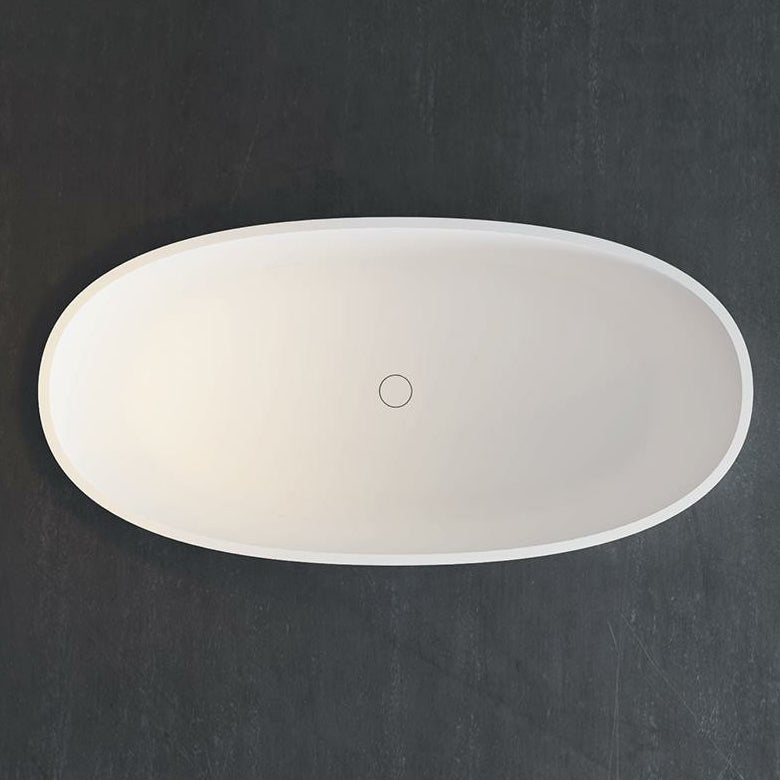 Modern Stone Freestanding Tub Soaking 22.05-inch Tall Bath with Overflow Trim