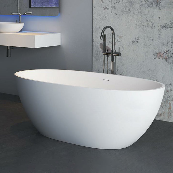 Modern Stone Freestanding Tub Soaking 22.05-inch Tall Bath with Overflow Trim