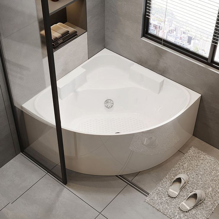Modern Acrylic Corner Bath Soaking Seat Included Bathtub in White