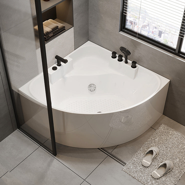 Modern Acrylic Corner Bath Soaking Seat Included Bathtub in White