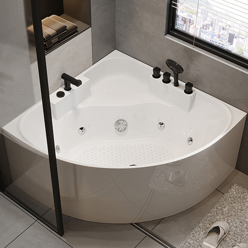 Modern Acrylic Corner Bath Soaking Seat Included Bathtub in White