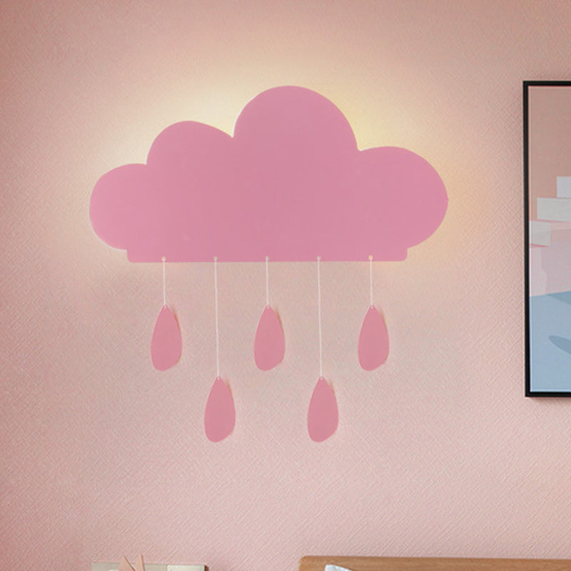 Rain Cloud Shape Sconce Light Cartoon Acrylic LED Bedside Wall Mount Lamp Fixture in Blue/Pink