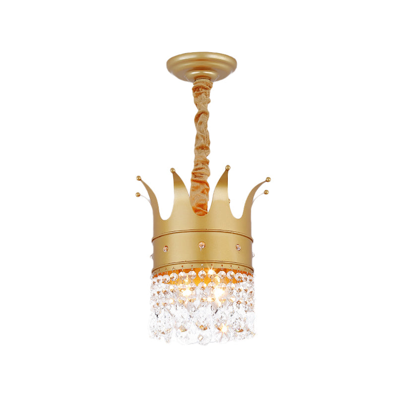 Gold Finish Crown-Like Ceiling Chandelier Kids 2/4/5 Bulbs Metal Suspension Light with Crystal Accent