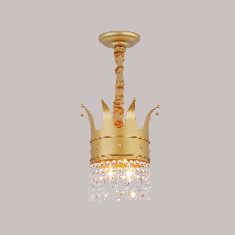 Gold Finish Crown-Like Ceiling Chandelier Kids 2/4/5 Bulbs Metal Suspension Light with Crystal Accent